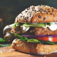 Fancy Vegan Burger · The Fancy Burger made vegan style with an Impossible patty and avo mash.