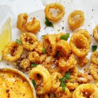 Fried Calamari · fried to perfection and served with a lemon Aioli and tzatziki.