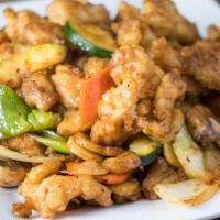 Hunan Fish Fillet · Lightly battered Fish Fillet stir-fried in our spicy 'n savory brown sauce with mixed veggies.