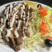 Beef Gyro Plate · With Salad and Rice.