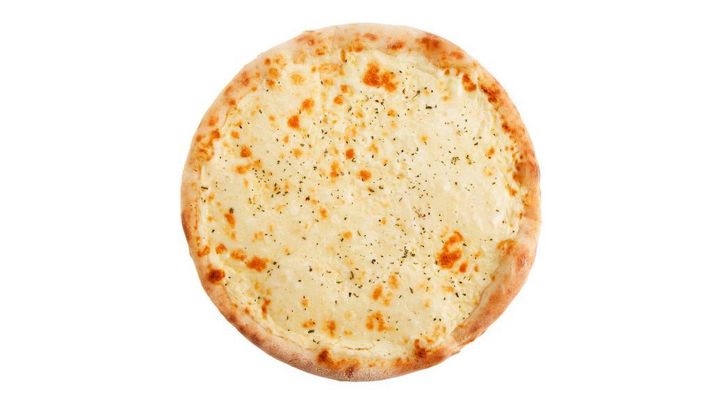 Apollo 11 White Pizza · Garlic, provolone, mozzarella, spinach, ricotta, tomato sauce.