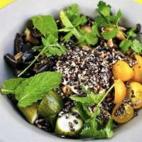 Grain Bowl · farro, pickles, charred market vegetables, tofu crema, crispy rice