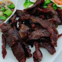Beef Jerky · Deep fried Crispy Beef served with Thai spicy dipping sauce.