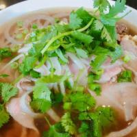 Pho With Meat · Vinamese Rice Noodle Soup with onion, cilontro, fresh bean sprout, vegetable and meat which ...
