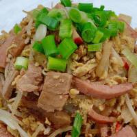 King Hawaiian Fried Rice · Stir fried Spam with rice, bean sprouts, green onion, bbq pork, egg and pineapple.