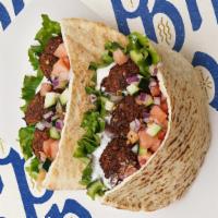 Falafel Kabob · Served on pita with tomato, onion, and lettuce. Comes with your choice of one side.
