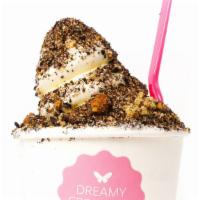 Cream & Cookies Ice Cream · Cup size is four oz approximately one scoop. Our rich vanilla custard ice cream topped with ...