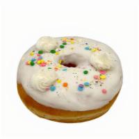 Cake Batter · Our Fresh Yeast ring topped with really good Cake Batter Glaze, dollops of butter cream and ...