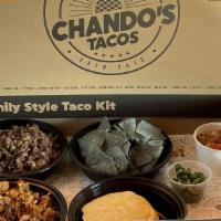 Family Style Taco Kit (4 Lb) · Feeds 10-12 people. Your choice of four pounds of Chando's signature meat (4 Meat Options), ...