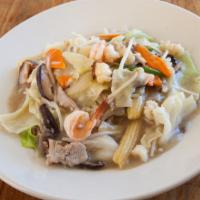 Soft Noodle · Pan fried noodle, sliced pork, shrimp, squid and assorted vegetables.