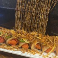 Sizzling Albacore · 6 pcs Albacore with spicy tuna
Top: Sauteed garlic, scallion, jalapeno and fried onion 
    ...