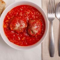 2 Piece Homemade Meatballs · Two Homemade Meatballs with Organic Ground beef (No Pork), Tomato Sauce , Parmiggiano and Br...