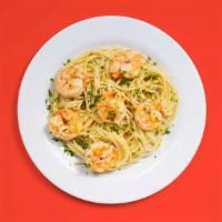 Shrimp Scampi · Shrimp tossed in a creamy garlic sauce over your choice of pasta.