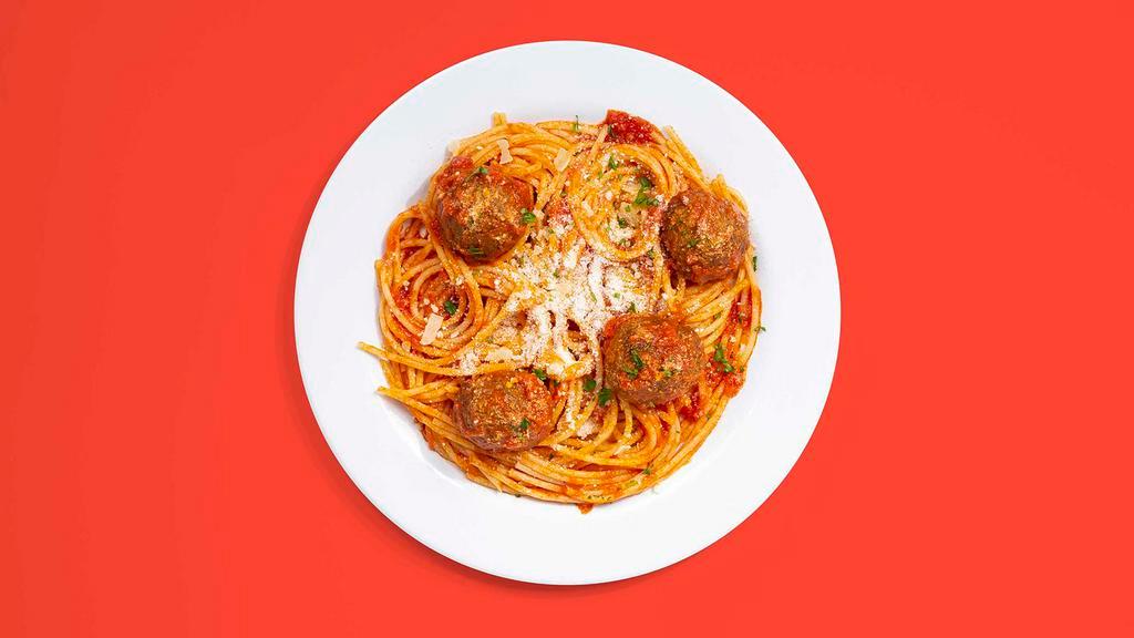 Spaghetti & Meatballs · Classic spaghetti with meatballs and marinara sauce, and topped with fresh Parmesan cheese.