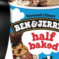 Ben & Jerry'S Half Baked · A delectable dance of chocolate chip cookie dough and chocolate fudge brownie. Vanilla ice c...