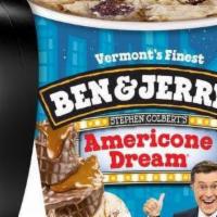 Ben & Jerry'S Americone Dream · Vanilla ice cream with fudge-covered waffle cone pieces and a caramel swirl.  16oz