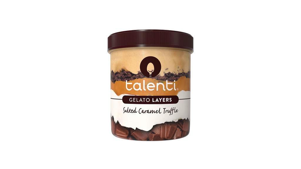 Talenti Salted Caramel Truffle Layers · Our salted caramel truffle is an ode to our best-selling sea salt caramel gelato. We started with a layer of our sea salt caramel, added a layer of chocolatey cookies for a delicious crunch and created a third layer with our dulce de leche, added more sea salt gelato and finally finished with a fifth layer of chocolatey caramel truffles.