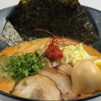 Spicy Miso Ramen · In addition to the original blend of our miso, Korean gochujang miso is infused in the broth...