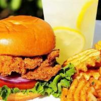 Chicken Sandwich Combo · Includes Lettuce,Tomato,Onions and Pickles With Side Of Fries and Lemonade