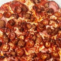 California Express · An all meat combination with Mozzarella cheese, Canadian style bacon, pepperoni, linguica, I...
