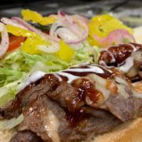 Philly Cheese Steak, Grilled Peppers & Onions · Jack cheese and Mayo