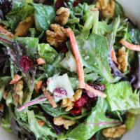 Cran-Ginger Salad · Mixed Greens, Romaine, Almonds, Cranberries, Julienne Carrots, Miso-Ginger Dressing