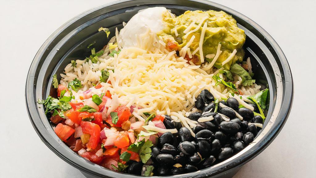 Classic Burrito Bowl · Rice, beans, pico de gallo, sour cream, mild salsa, jack cheese, shredded lettuce + guacamole.