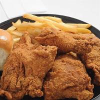 3 Pcs Fried Chicken Combo (Fries & Roll) · Including leg, wing and Thigh.