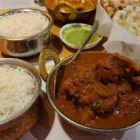 Regular Non-Vegetarian Combo Deal · One non-vegetarian appetizer, two non-vegetarian main course entrées with rice, and one dess...