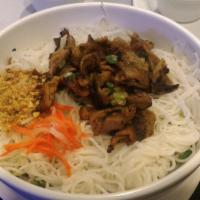 Bun Thit Nuong Cha Gio · Grilled pork, egg rolls vermicelli.