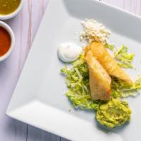 3 Potato Taquitos · Taquitos served with lettuce, fresh guacamole, cheese and cream.