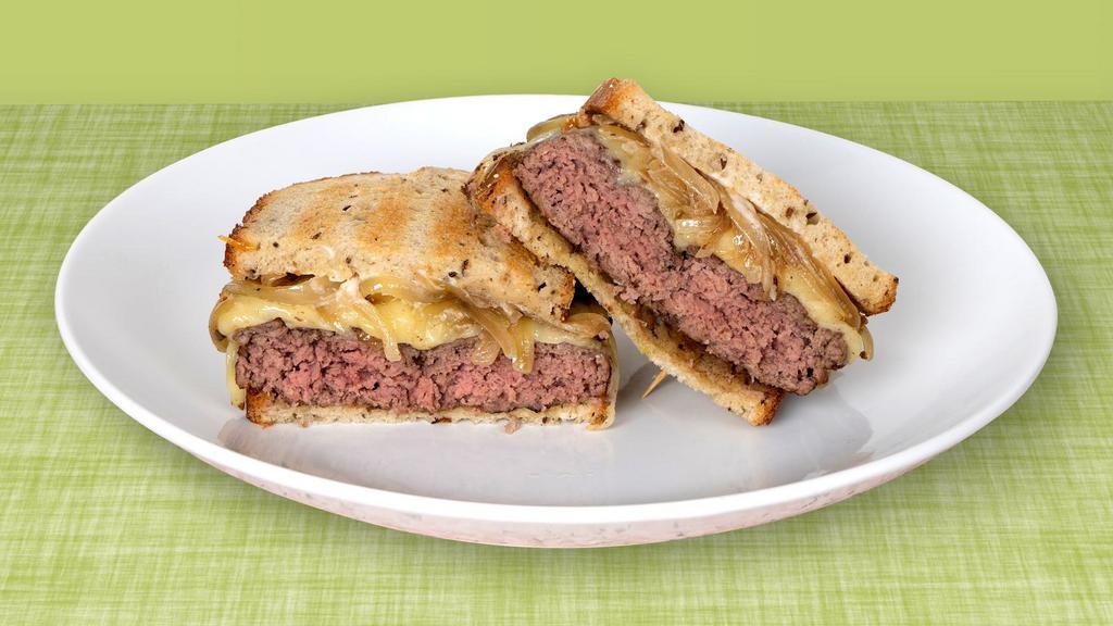 Patty Melt · Grilled burger patty with melted swiss cheese, caramelized onions, and mayo on your choice of bread.