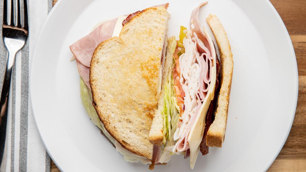 Club Sandwich · mayo, mustard,lettuce,tomatoes,cheese,ham,turkey,bacon,