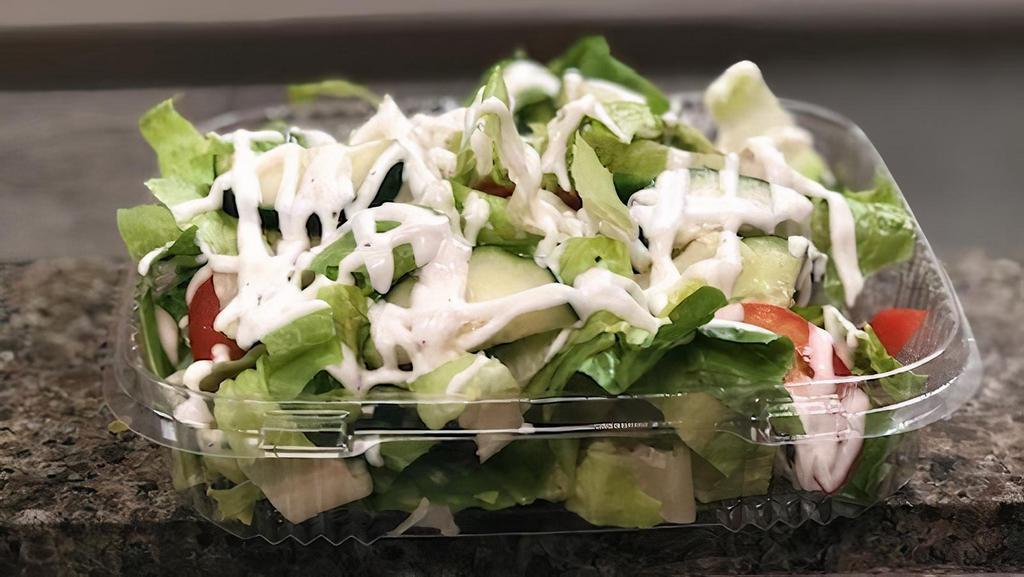 Garden Salad · Lettuce, tomato, bell pepper, cucumber, and ranch dressing.