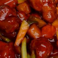 Sweet & Sour · With cucumbers, tomatoes, bell peppers and pineapples.