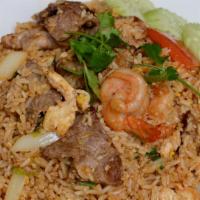 Combination Fried Rice · With chicken, beef, pork, shrimp.