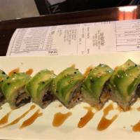 Caterpillar Roll · In: Crabmeat, Fresh Water Eel, Cucumber
Out: Avocado, Sesame Seed
