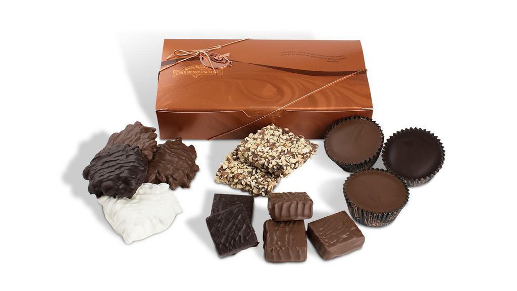 Chocolatier'S Choice · Your gift may include Bears™, chocolate Peanut Butter Buckets™, caramels, nut clusters, chocolate truffles, toffee, butter creams, meltaways and more. Items will vary by gift and you may receive milk or dark chocolate or white confection treats.