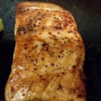 Salmone Alla Griglia · Fresh caught wild salmon grilled with garlic lemon, and extra virgin olive oil
