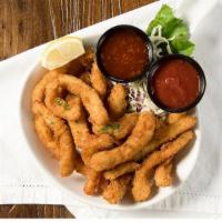 Calamari Strips · Served with a side of cocktail sauce & sweet chili sauce.