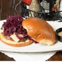 Hooleys Half & Half · Ground corned beef & ground beef patty, topped with swiss & bacon-braised red cabbage. Serve...