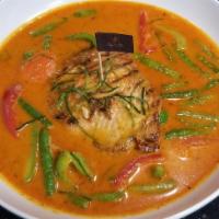 * Panang Curry * · Mild Spicy. Gluten free. Vegan. Panang curry with green beans, bell peppers, and carrots wit...