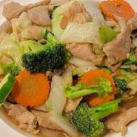 * L - Mixed Vegetables * · Mild Spicy. Gluten free. Vegan. Sauteed mushrooms, garlic, cabbage, broccoli, zucchini, and ...