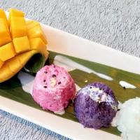 Mango Tango (Available April Through September) · Sweet coconut sticky rice, 🥭  fresh mango, coconut jelly, coconut cream sauce