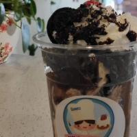 Cookie'S N Cream Oreo Fudge · 2 scoops of cookies & cream ice cream, chocolate fudge, ✨🍪  Oreo cookies, whipped cream, ch...
