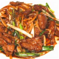 Mongolian Beef · Served with one egg roll one fried jumbo shrimp fried or steamed rice.