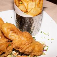 Fish & Chips · Tempura battered Alaskan cod, Cajun tartar sauce and fries.