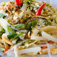 Lotus Salad · Fresh lotus root, carrot, cucumber, shredded tofu, crush peanut, and Vietnamese herbs.