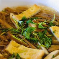 Bamboo Soup · Thin vermicelli, bamboo shoot, fresh mushroom, and tofu with fresh cabbage.