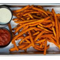 Sweet Potato Fries · Thin-cut crispy sweet potato fries.